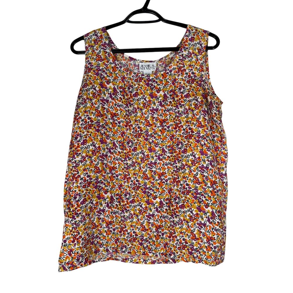 Vintage Jessica Stevens 100% Silk Floral Tank Top Womens Sz M Lightweight Basic
